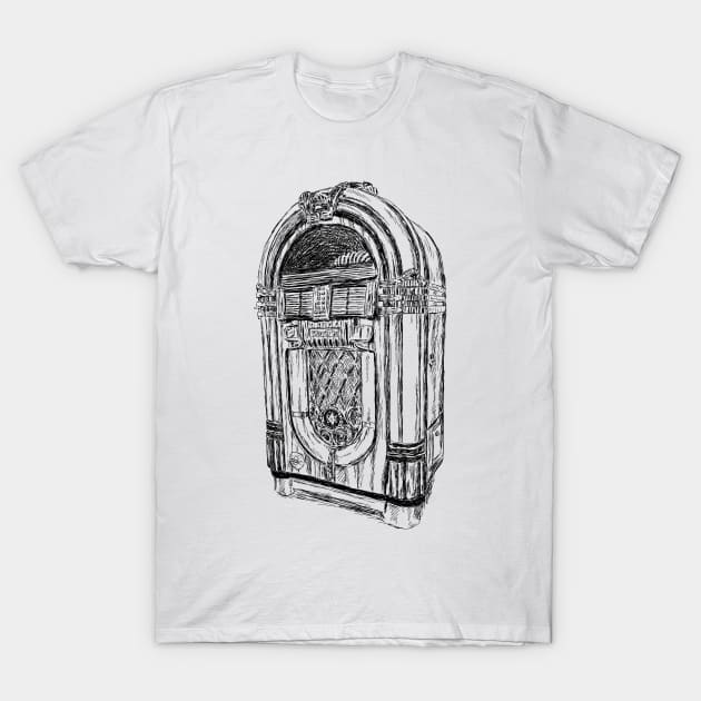 Antique Juke Box Drawing T-Shirt by rachelsfinelines